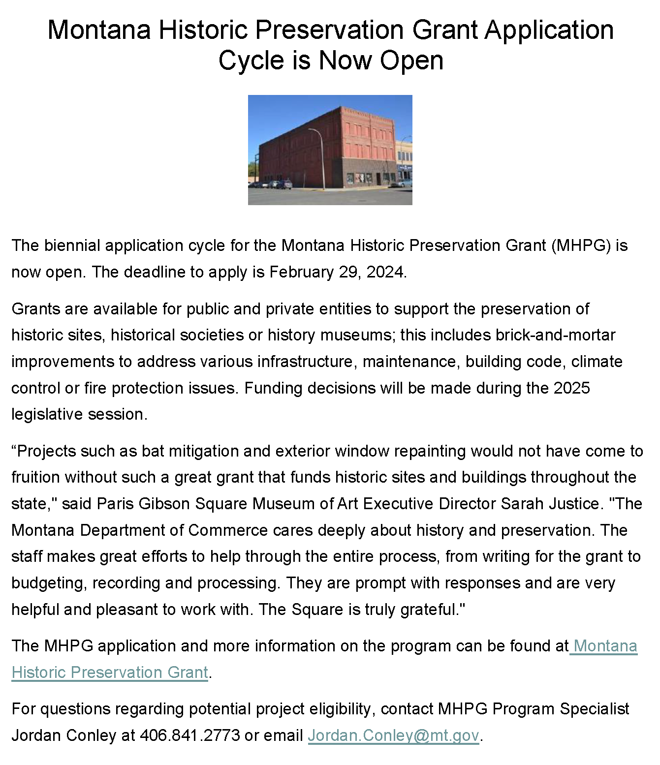 Montana Historic Preservation Grant Application